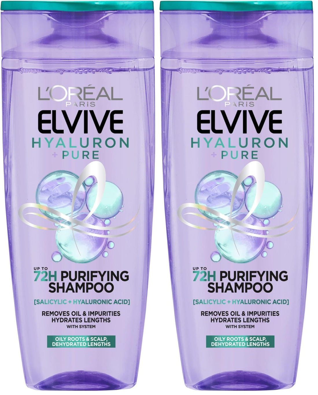 L’Oréal Paris Elvive Hyaluron Pure Purifying Shampoo for Oily Hair 400ML (Pack of 2)
