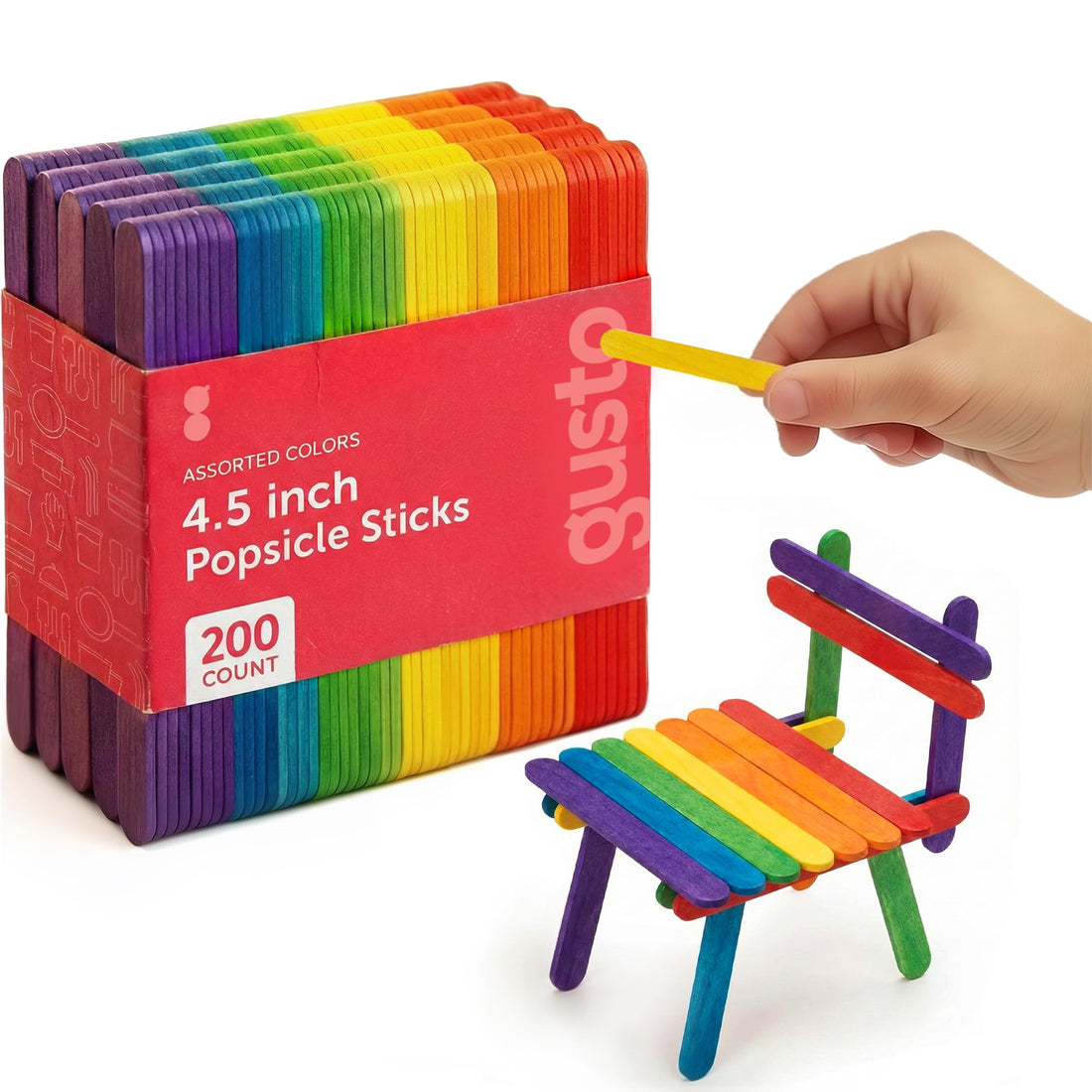 Colored Popsicle Sticks for Crafts - [200 Count] 4.5 Inch Multi-Purpose Wooden Sticks
