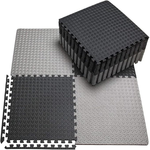 12pcs 1 Inch/25mm Gym Floor mat for Heavy Workout Puzzle mat Home Exercise, Gym Equipment mat Interlocking Eva Foam Flooring Rubber Tiles Yoga, Kids (Black Grey)