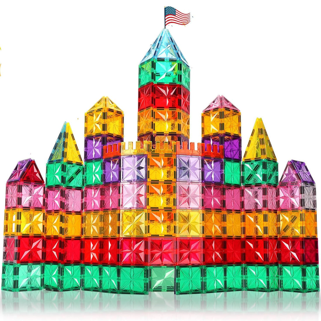 Palano Magnet Tiles, 97PCS Magnetic Building Blocks, Magnetic Tiles, Square Building Castle, Preschool Toys, STEM Stacking Construction Toys for Boys Girls