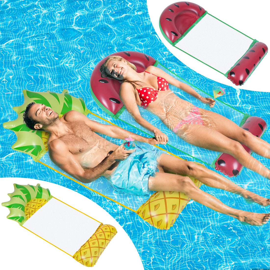 2pcs Water Hammock, 4-in-1 Inflatable Swimming Pool Floats, Portable Floating Chair Bed Relaxing Pool Lounger for Adults Kids