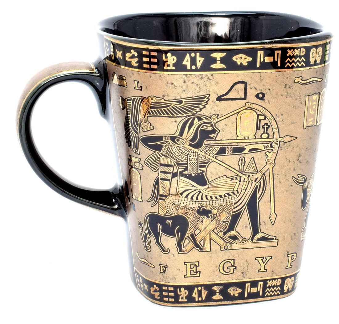 immatgar pharaonic style mug ancient Egyptian souvenirs gifts from Egypt - mother day gifts (Chariot - Black Golden - 200 MM)