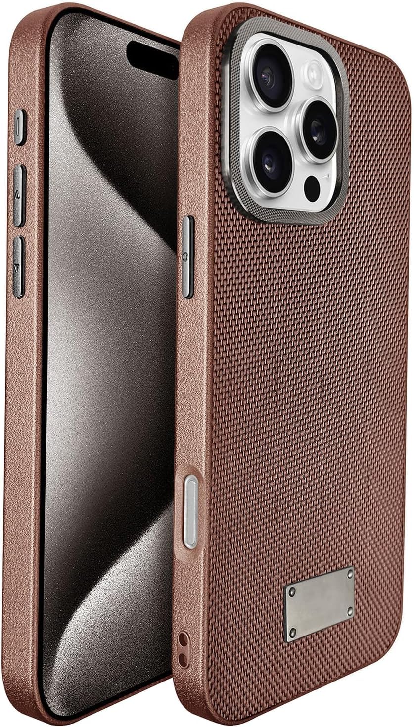Next Store Luxury Case Compatible with iPhone 16 Plus, Stylish Design with Durable Fabric, Superior Camera and Screen Protection from Shocks, Scratches, Slip-Resistant (Brown)