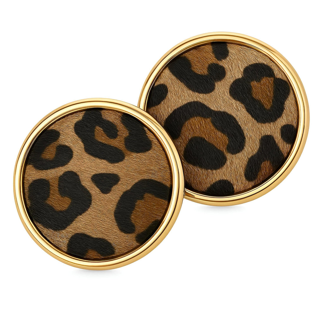 Earrings - Bold Leopard Print Pattern Featuring Genuine Fur and Gold-Tone Finish, 26mm Round for Trendy Look