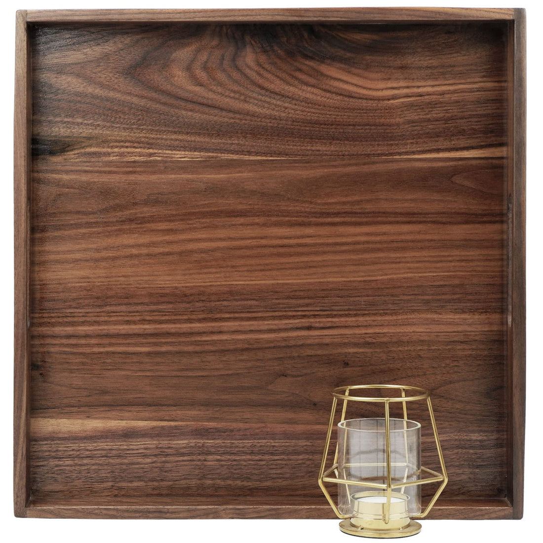 15 x 15 Inches Medium Square Black Walnut Wood Ottoman Tray with Handles, Serve Tea, Coffee Classic Wooden Decorative Serving Tray