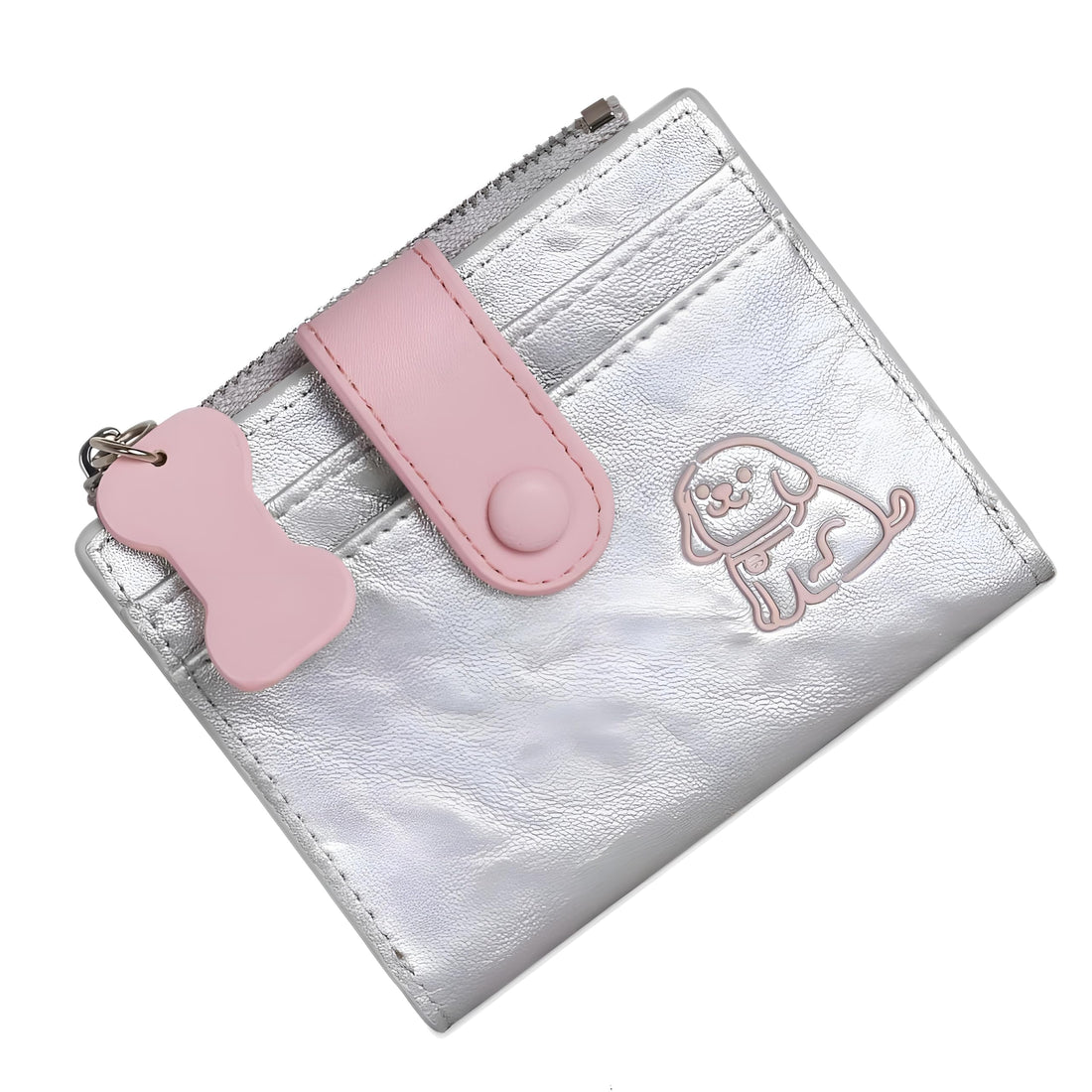 Keychain Bone Accessory Cute Dog Embossed PU Leather Wallet with Strong Snap Closure Mechanism, Select from Multiple Trendy Colours to Match Your Style (COULAR 1)