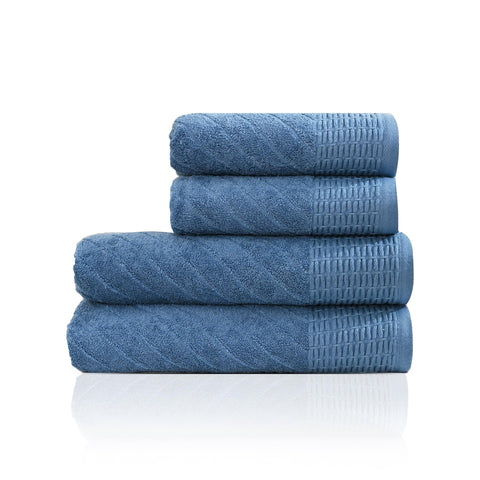 Premium Quality Cotton Bath Towel Set, Pack of 4 Pieces (Different Sizes), Ribbed Design Ultra Soft and Highly Absorbent Towels, Ideal for Hotel, Spa and Everyday Bathroom Use (Petrolum)