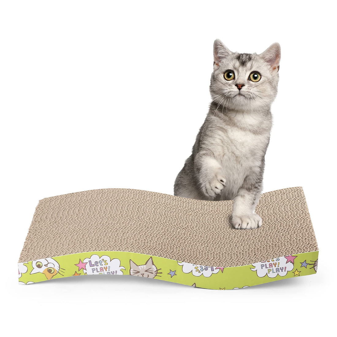 PrimePets Cat Scratchers Cardboard, Large S Shape Cat Scratch Pad, Cat Scratching, Corrugated Board Reversible with Catnip for Indoor Cats