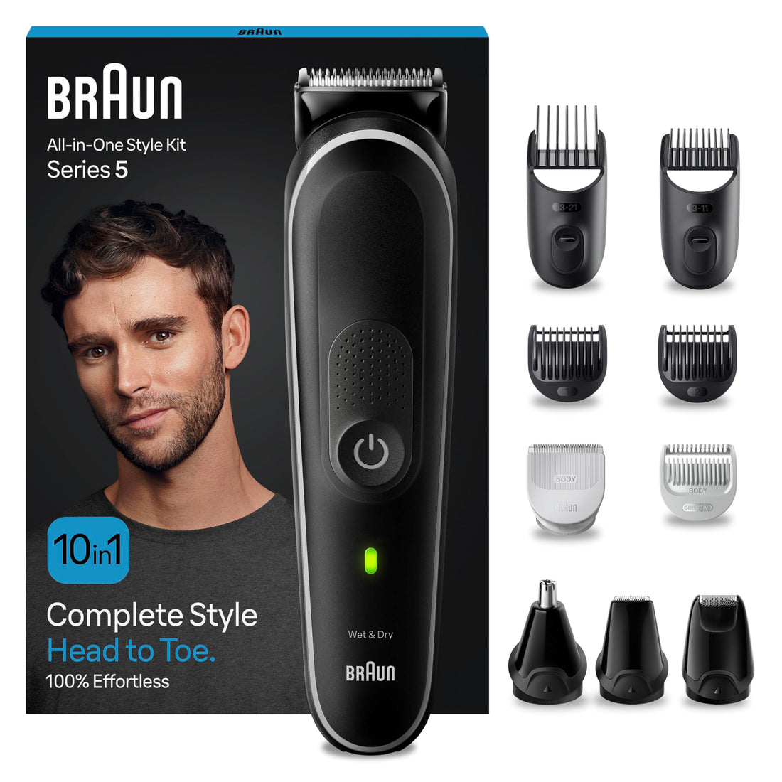 Braun All-In-One Beard Care Body Groomer Set, 6-in-1 Beard Trimmer, Trimmer/Hair Clipper Men, Hair Clippers, Comb Attachments, 50 Min. wireless run time, gift man, MGK5440