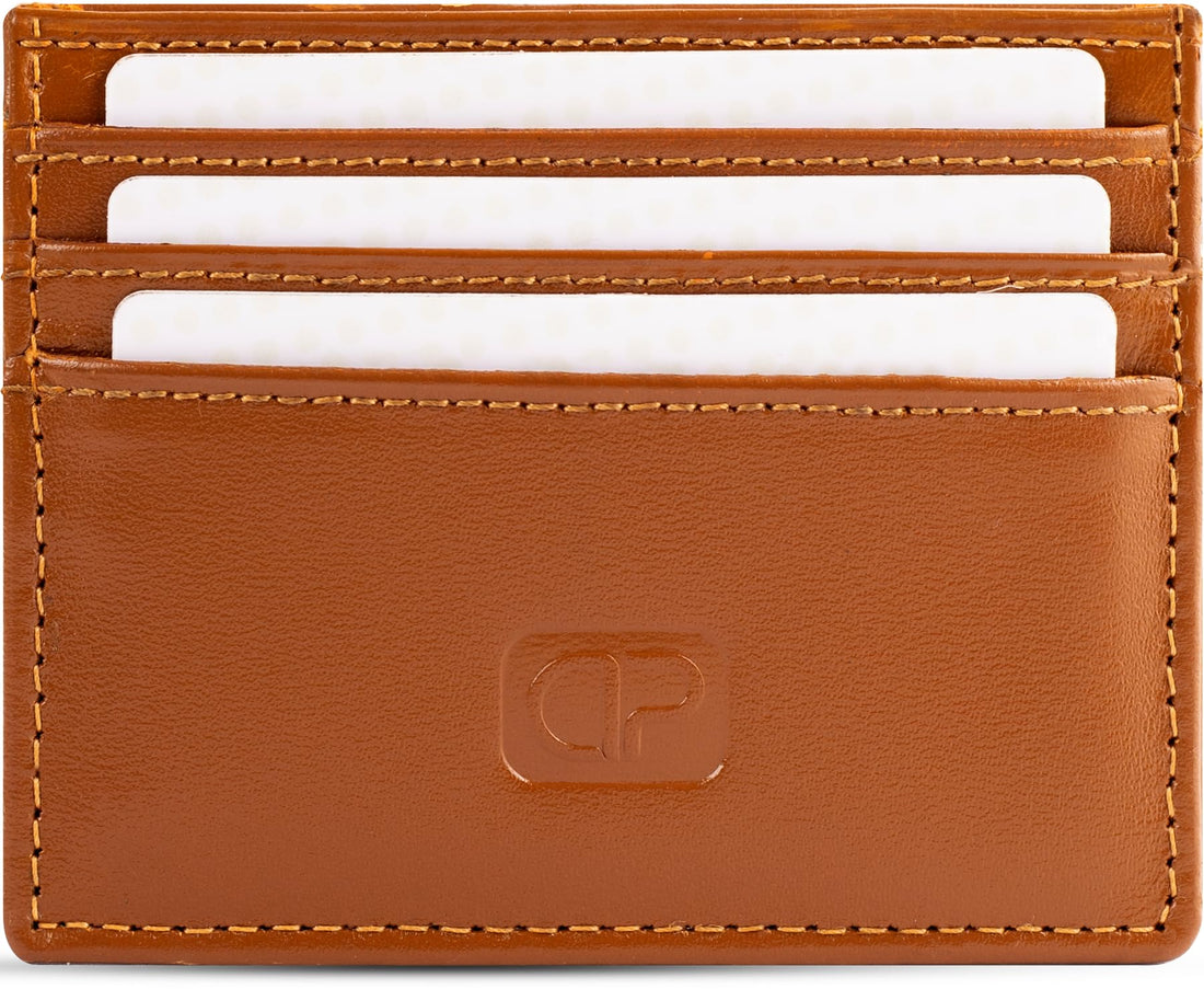 Di Pelle™ Genuine Leather Credit Card Holder Wallet – Ultra Slim Minimalist Front Pocket Wallet with 6 Card Slots and Top Pocket – Unisex Design (Havan)