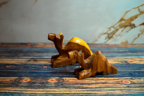 Egypt Antiques Two Camel Kids Play Base Or Decoration Natural Sculpture Handmade Healthy Wood Natural Colors 100% From The Heart Of The Tree