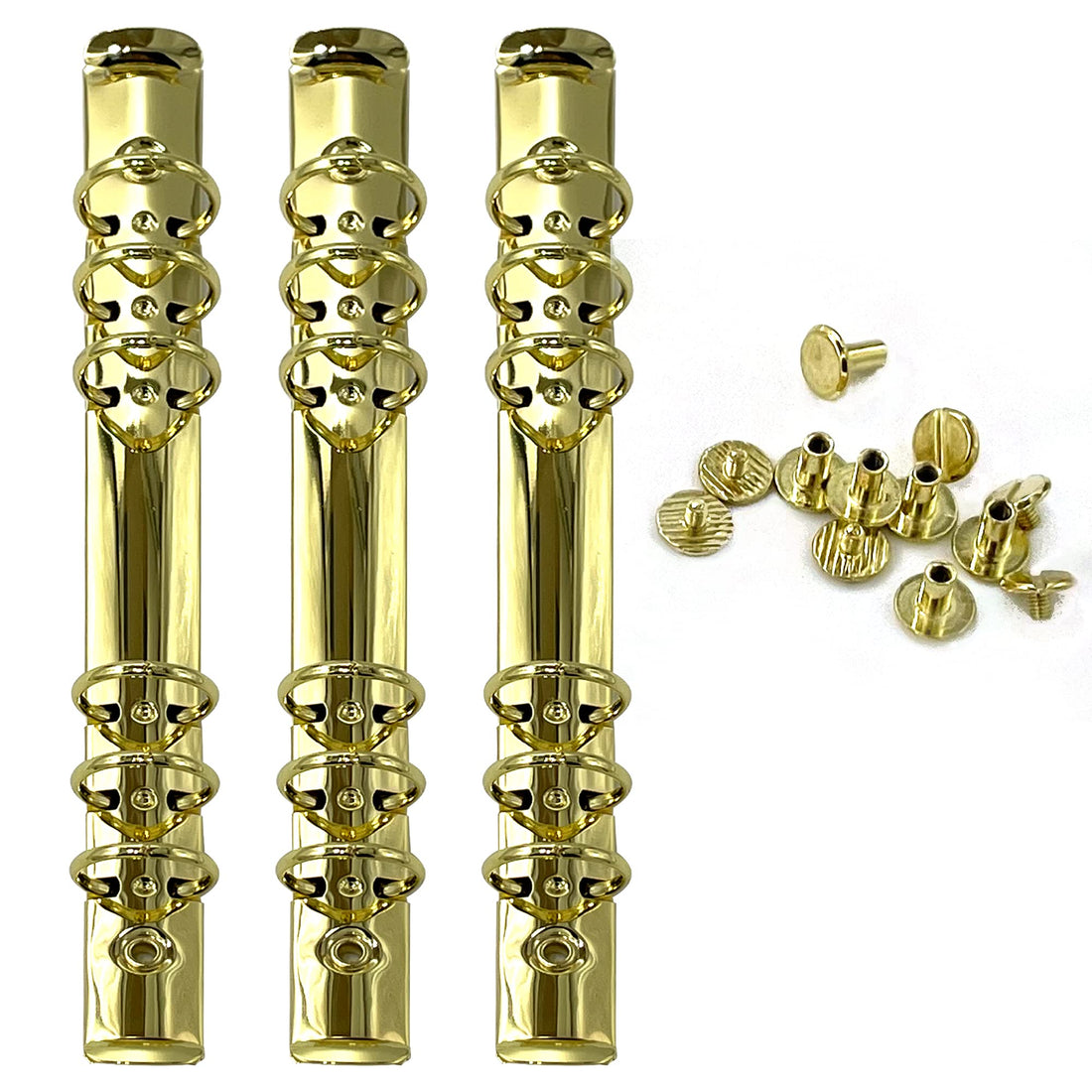 3 Pack of A5 Notebook Mechanism Replacement Kit, 20mm 6-Ring Gold Metal Binder Mechanisms for Loose Leaf Notebook Planner Binding Accessories, Screws Included