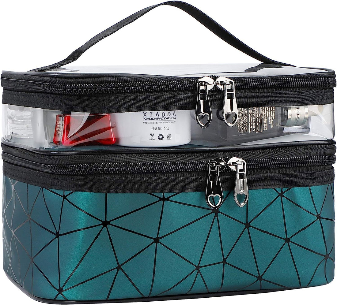 Women's 2 Layer PU Cosmetic Organizer Makeup Bag (Green)