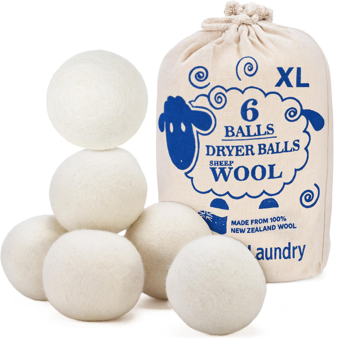 Handy Laundry Wool Dryer Balls - Natural Fabric Softener, Reusable, Reduces Clothing Wrinkles & Saves Drying Time. Better Alternative to Plastic Balls and Liquid Softener. (Pack of 6)
