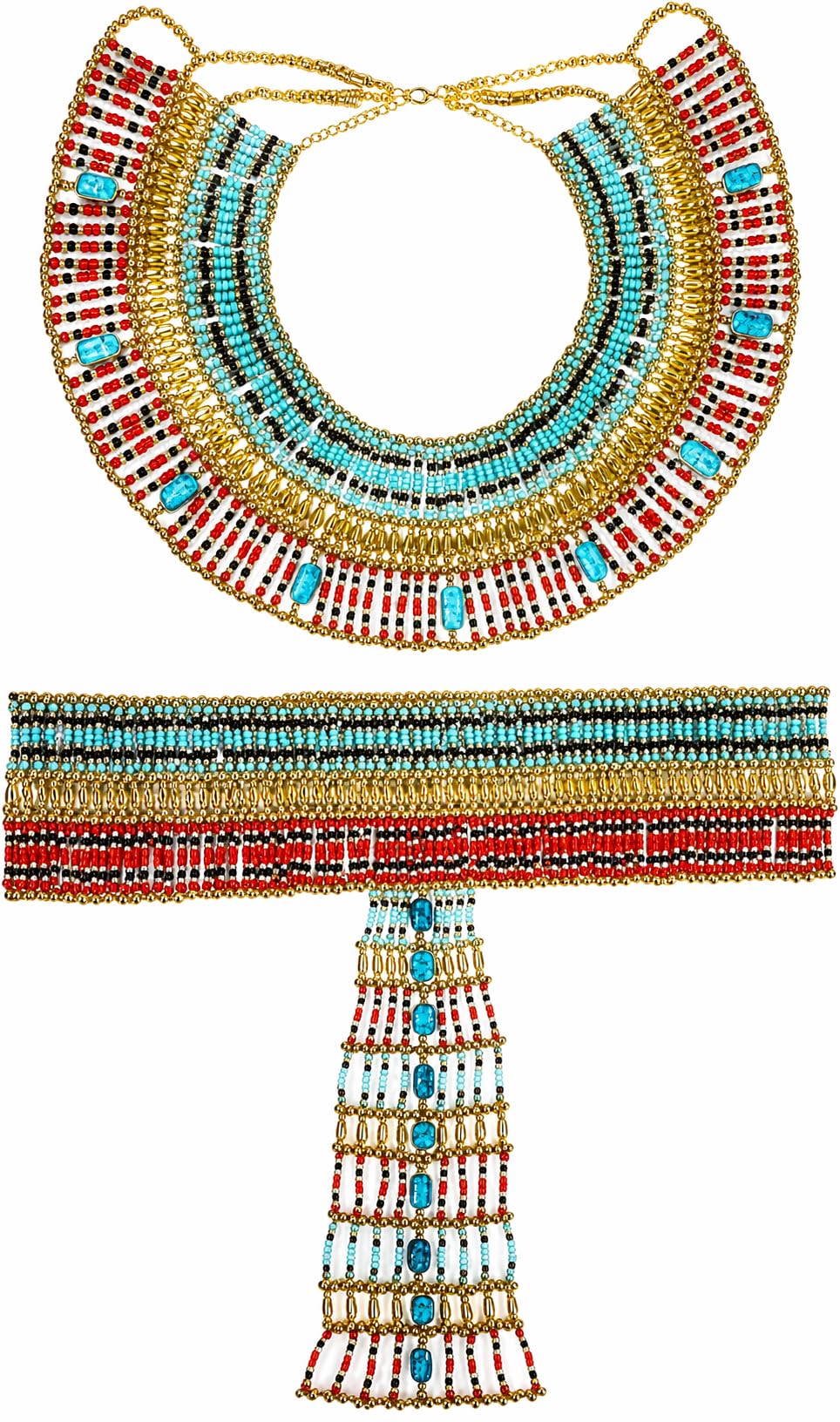 Egyptian Pharaoh Beaded Choker Multicolor Necklace Waist Belt Set Cleopatra Costume