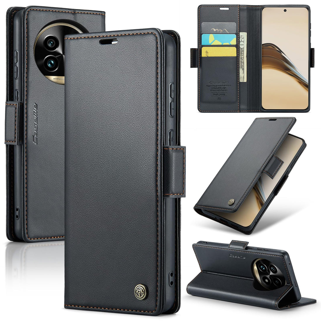 UNBLACK Phone Case Compatible with Realme 13 Pro/Realme 13 Pro Plus - Luxury PU Leather Flip Cover with Card Slot Holder (Black)
