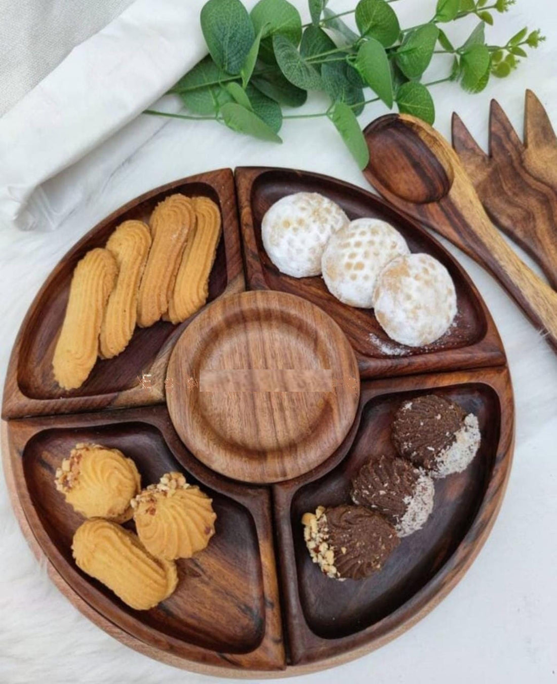 Hayah Wood - Round snack tray - صينية تسالي دائري