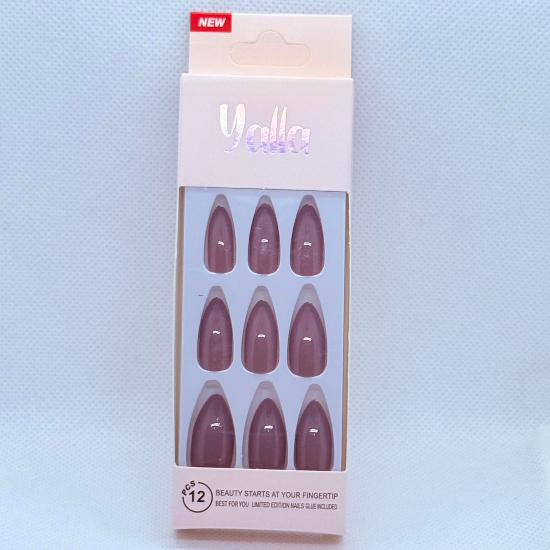 Press On Nails Almond Shape, 9 Solid Color Set, Short Medium Length Fake Nails | Easy Apply Professional Look (Plum/Purple)
