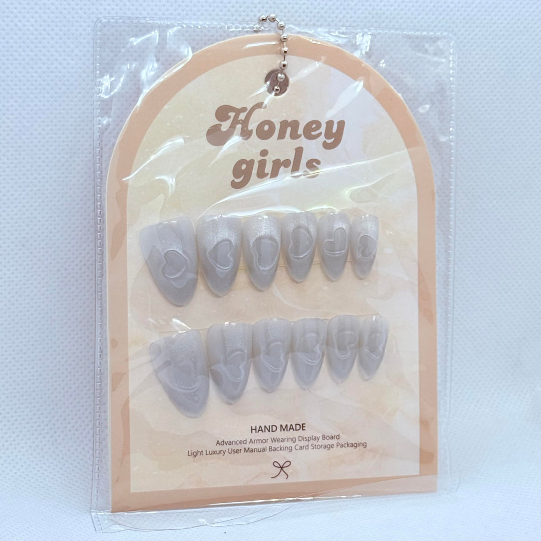 Cat Eye Effect Heart Press On Nails – Almond Shape Fake Nails with Magnetic Effect, Glossy Salon Finish, Multi Color Set (Red, Blue, Navy, White, Beige & Black) (White)