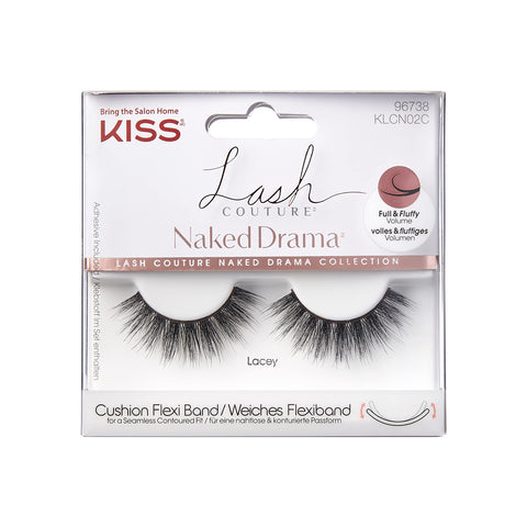 KISS Lash Couture Naked Drama Collection, Full & Fluffy Volume 3D Faux Mink False Eyelashes, Cushion Flexi Band & Split-Tip Technology, Tapered, Reusable & Contact Lens Friendly, Style 'Lacey', 1 Pair