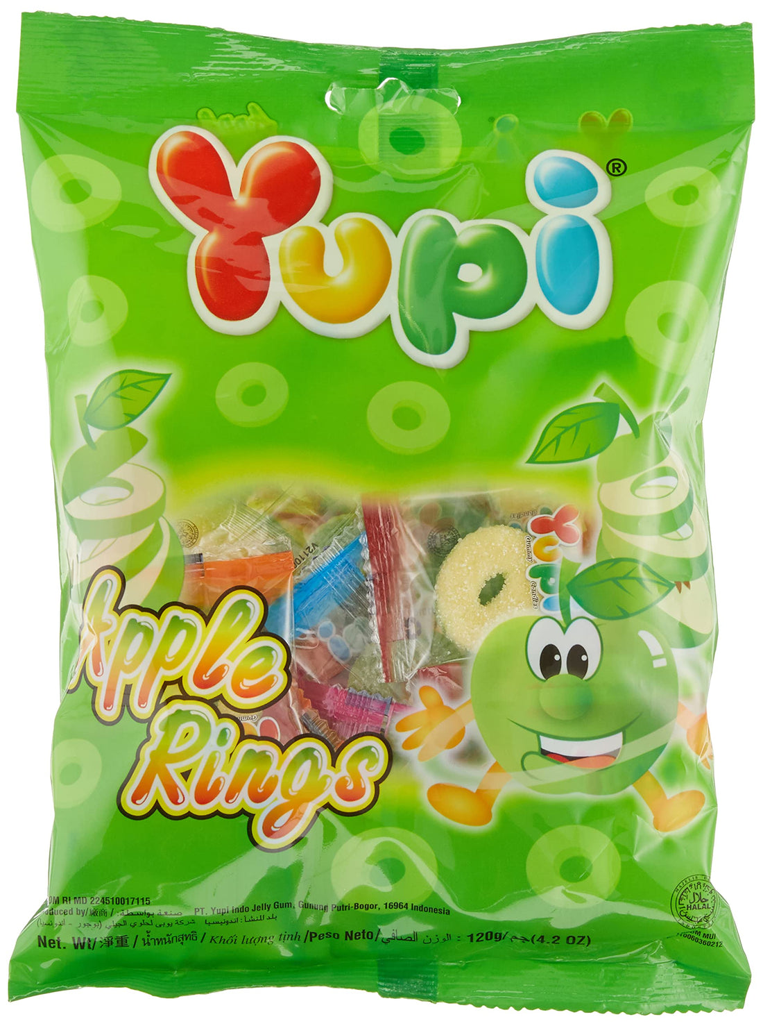 Yupi Apple Rings Gummy Candy, Apple, 120 g