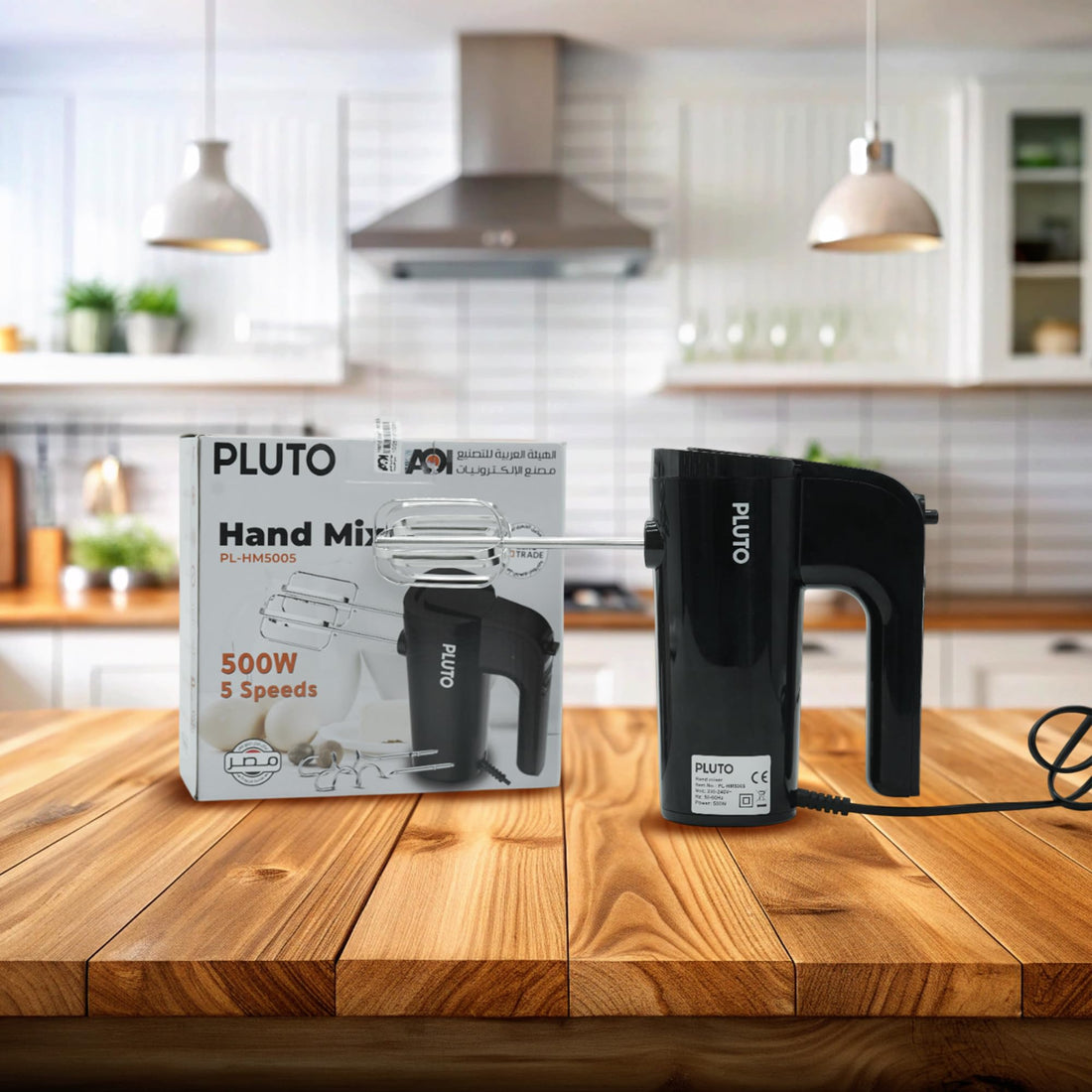 Pluto Hand Mixer, 500W, 5 Speeds with Turbo, Black, Stand-in Design, Model PL-HM5005