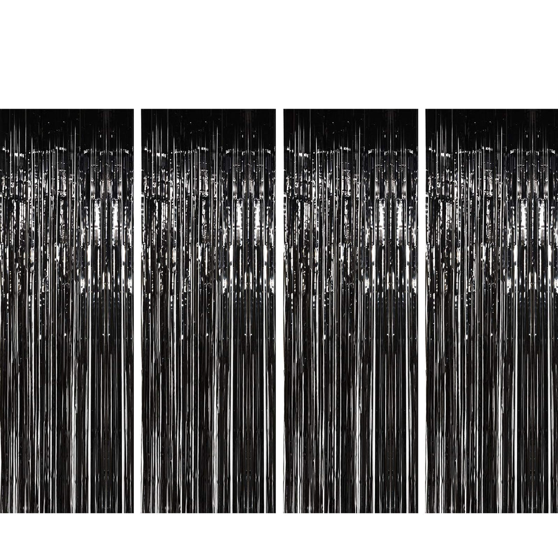 Sumind 4 Packs 3.28 x 9.84 Feet Metallic Fringe Curtains Door Foil Curtains Metallic Curtains Party Tinsel Curtains for Photo Backdrops Party Decorations (Black)