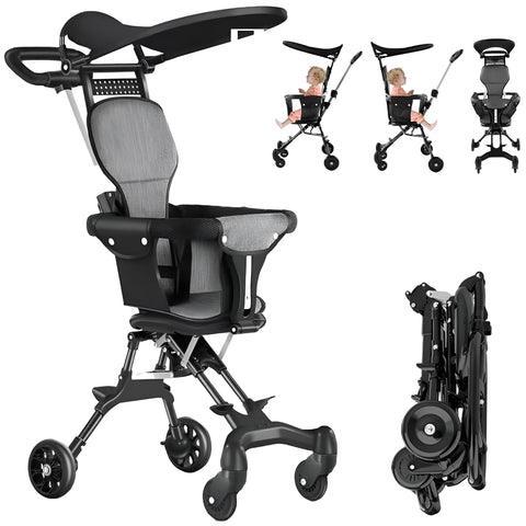 Foldable Stroller - Ultra-lightweight baby carrier with swivel wheels, extendable sun canopy, and secure 5-point harness for ages 1-6