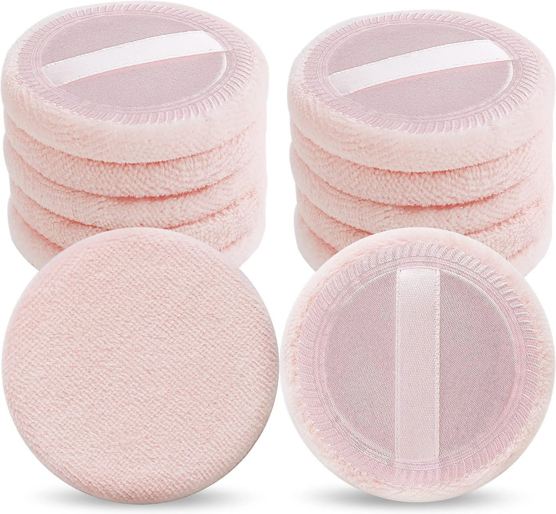 2PCS Makeup Powder Puffs Pink Cotton Powder Puffs Round Powder Puff for Makeup Face Powder Velour Puffs for Loose Powder Washable(pink