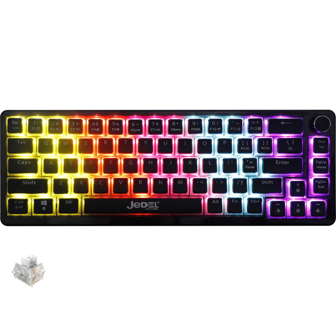 For JEDEL KL150 Gaming Mechanical Keyboard - Crystal Switches Linear - Rainbow LED Lighting - Detchable USB C Cable - Volume Knob (Black)