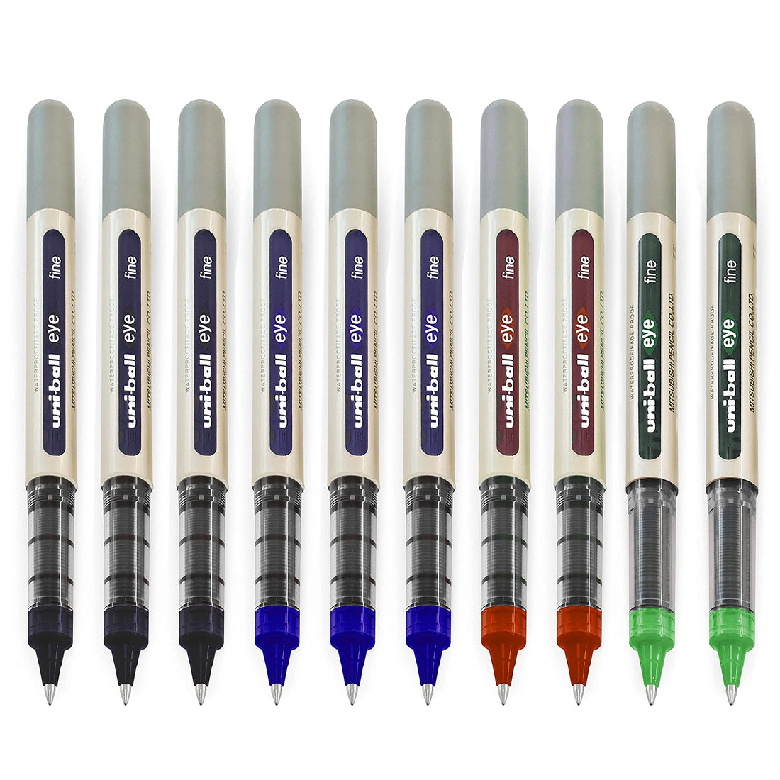 uni-ball EYE - UB-157 Rollerball Pens - 0.7mm Nib - [Pack of 10] - 3 x Black, 3 x Blue, 2 x Red, 2 x Green