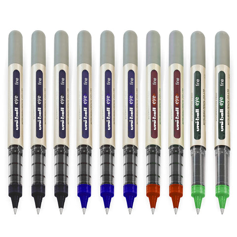 uni-ball EYE - UB-157 Rollerball Pens - 0.7mm Nib - [Pack of 10] - 3 x Black, 3 x Blue, 2 x Red, 2 x Green
