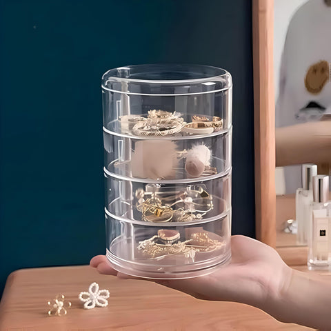 Cosmetics Organizer - 5-Tier Acrylic Circular Case for Makeup Accessories with Elegant Transparent Finish