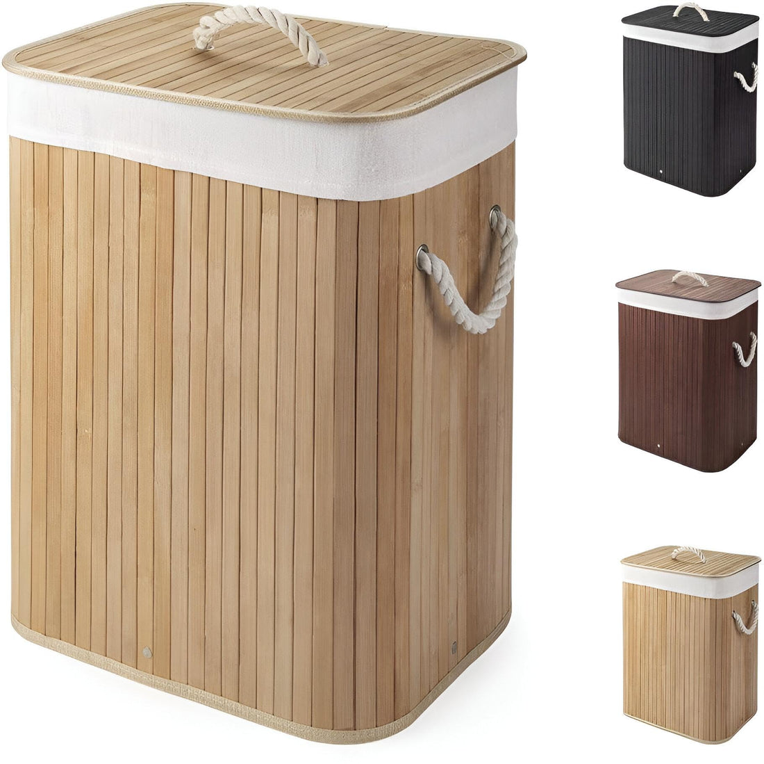 Collapsible Basket - Spacious 75L Bamboo Laundry Hamper with Lid, Dimensions 60 * 40cm, Designed for Efficient Home Organization and Easy Use.