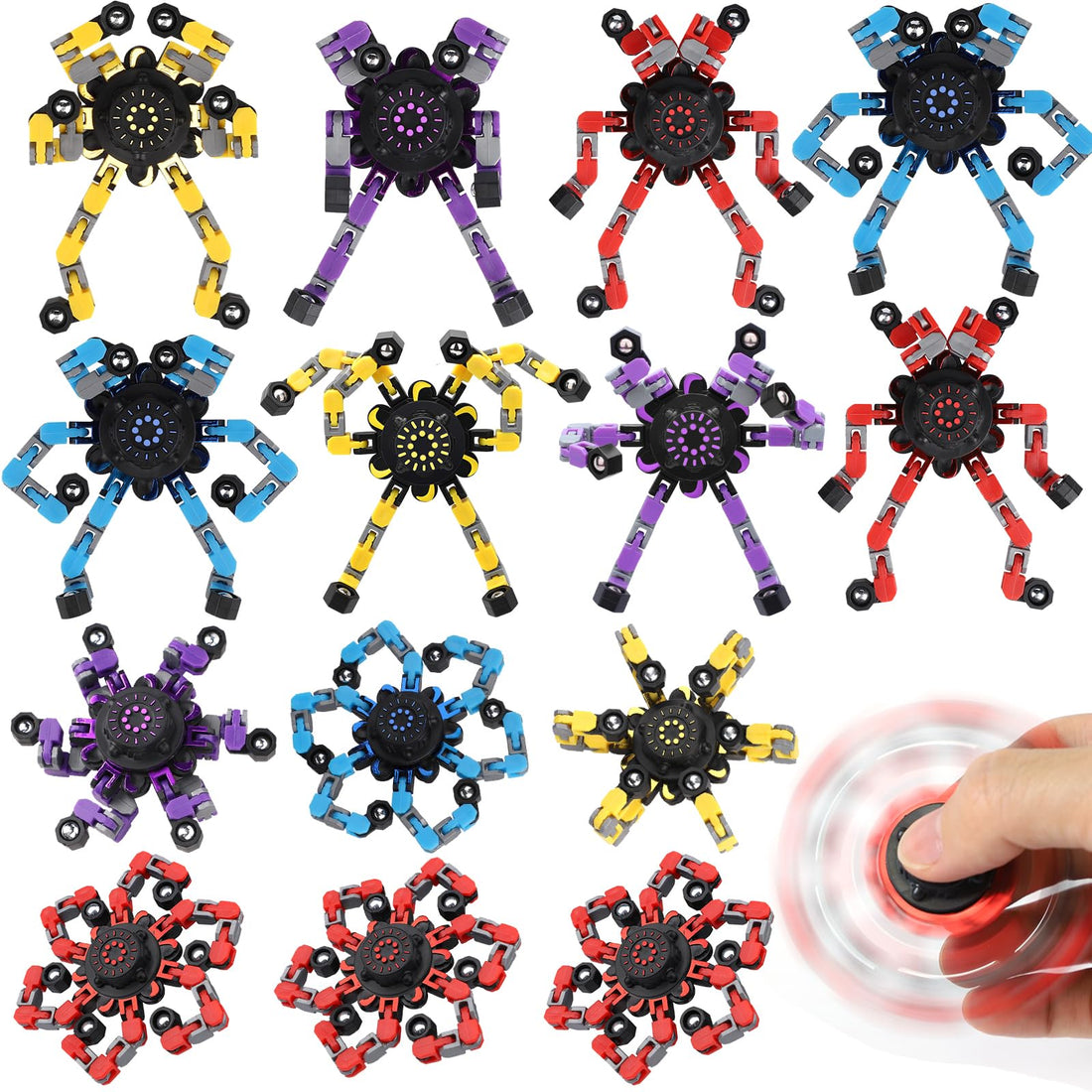 15 Pieces Robot Fidget Spinner Toy for Children Adults, DIY Deformation Chain Transformer, Mechanical Fingertip Toy, Novelty Gyro Gifts for Classroom, Birthday Party
