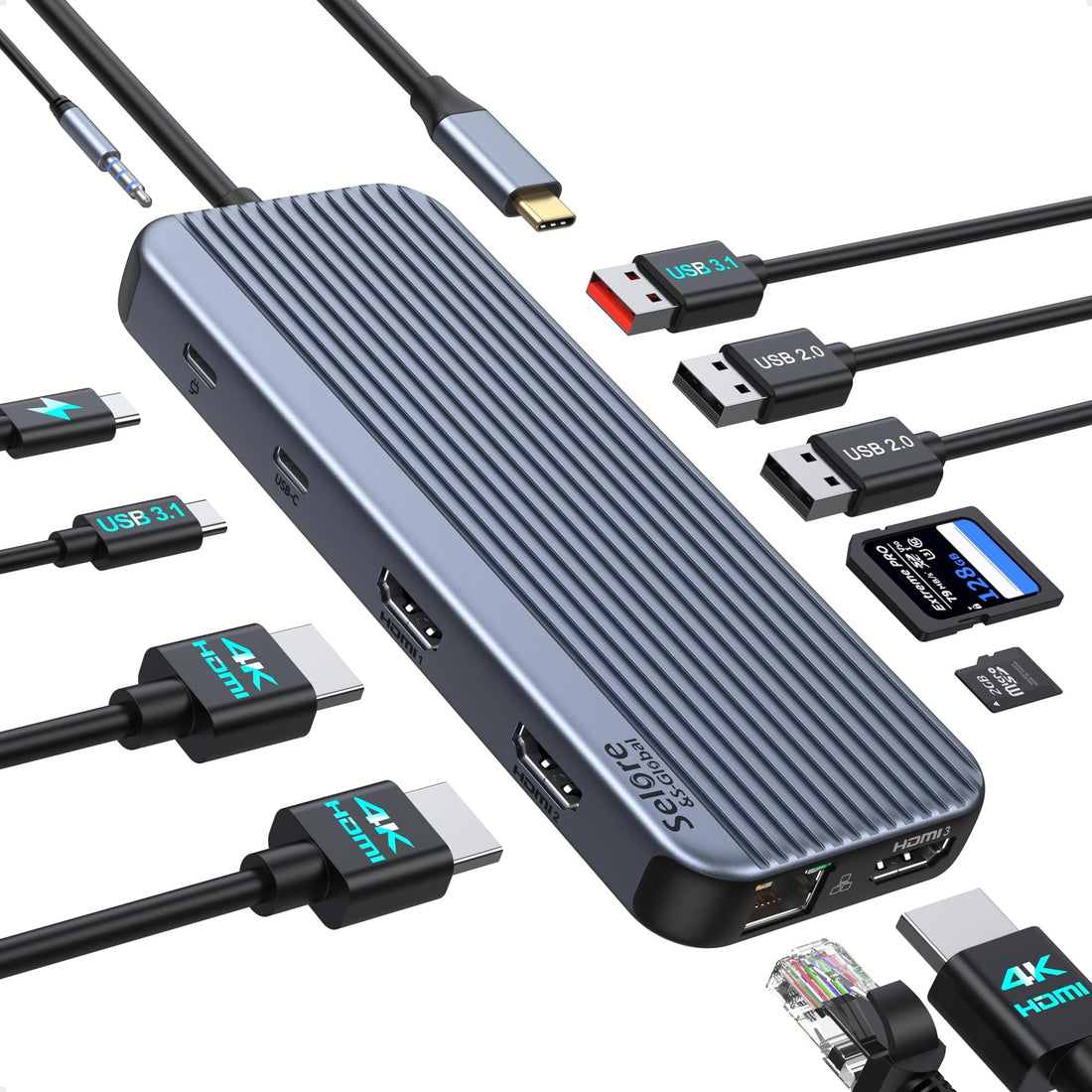 USB C Docking Station 3 HDMI, 3 Monitors,12 in 1 Dual Monitor, Laptop Triple HDMI with 10Gbps USB A/C 3.1,USB 2.0,100W PD,Ethernet, Audio&Mic,SD&TF Slot