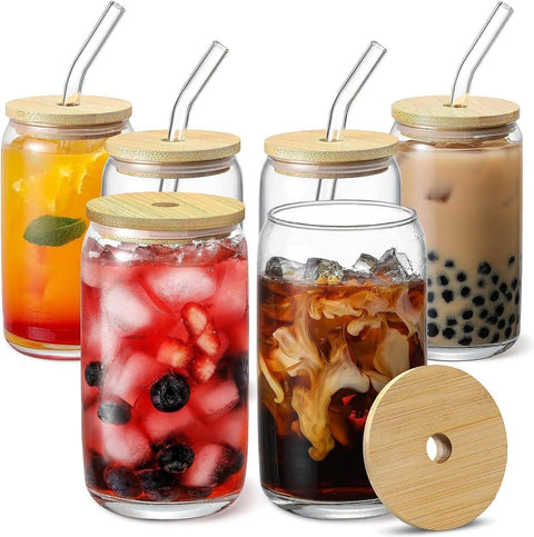 Cannes Glass Jar Mug with Wood Lid - 550ml - Creative Product to Enjoy Hot and Cold Drinks - Generic