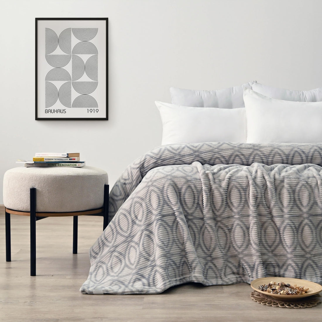 Morano Fluffy Blanket Printed Model 220X240Cm Ultra Soft Polyester Lightweight Cozy Throw Textured Stripe Design Sofa Bed Cover Comfortable Fleece Winter Blanket, for Home and Bedding (Silver)