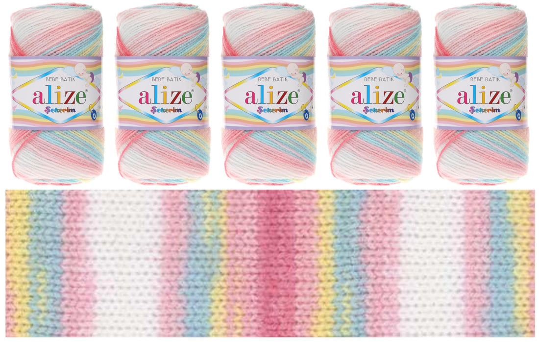 Alize Sekerim Bebe Batik 5 x 100g, 320m, 100% Acrylic Baby Wool, Baby , Batik Wool, Multicoloured Baby Wool, Crochet Wool, Gradient Wool, DK Batik , DK Batik Wool, Gradient , (3045)