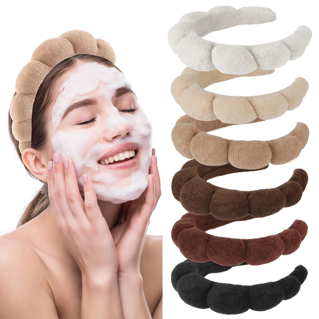 Tiefebene 6 PCS Spa Headband for Washing Face, Skincare Headbands Makeup Headwear for Women Girls, Sponge Terry Cloth Headband Face Wash Puffy Hair Band for Facial or SKin Treatment