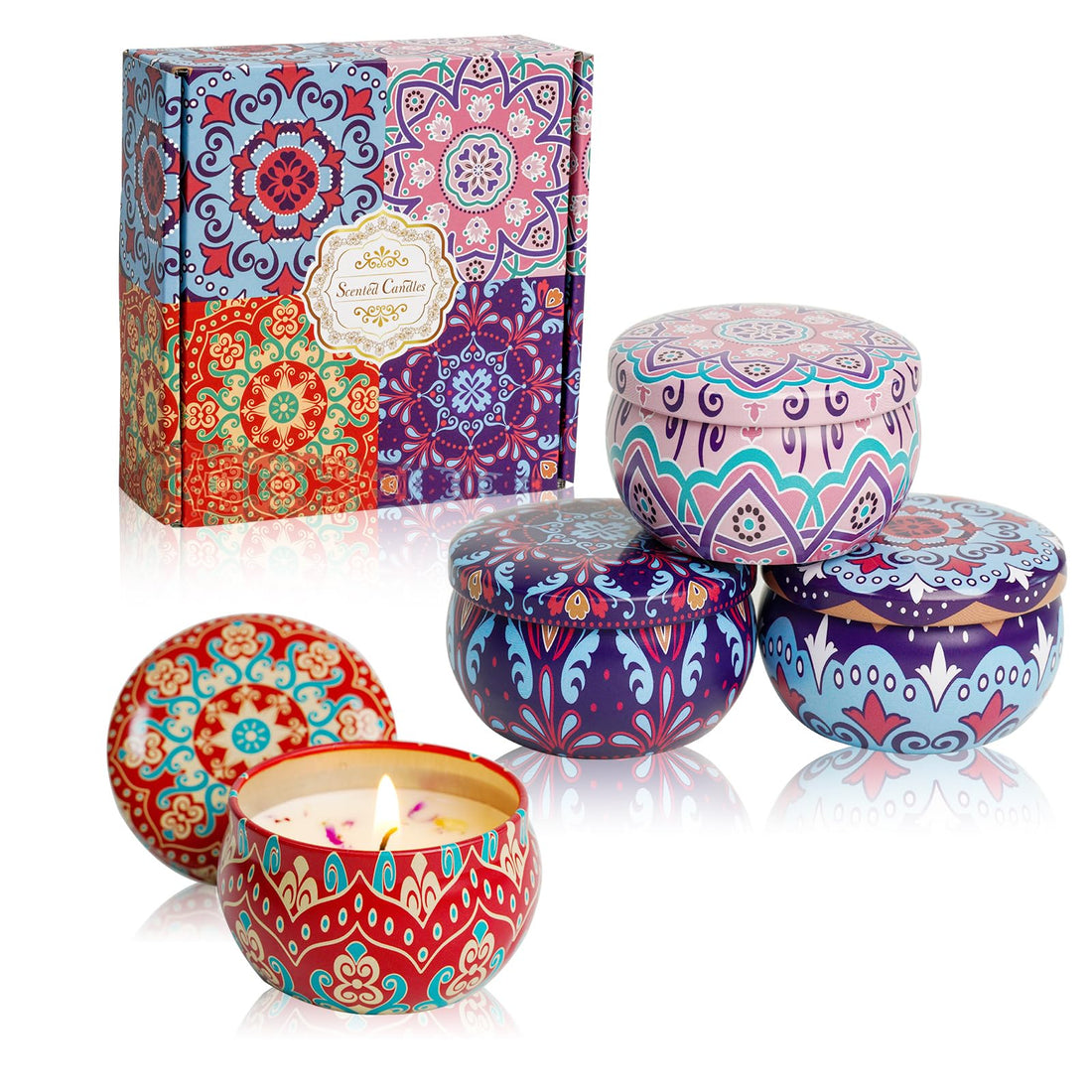 Scented Candles Gift Set,4 Pack Aromatherapy Candle Set, Stress Relief Gifts for Women, 52H Burning, Natural Soy Wax Vanilla Candles, Ideal Unique Gifts for Women, Mother, Ramadan, Easter, Birthday