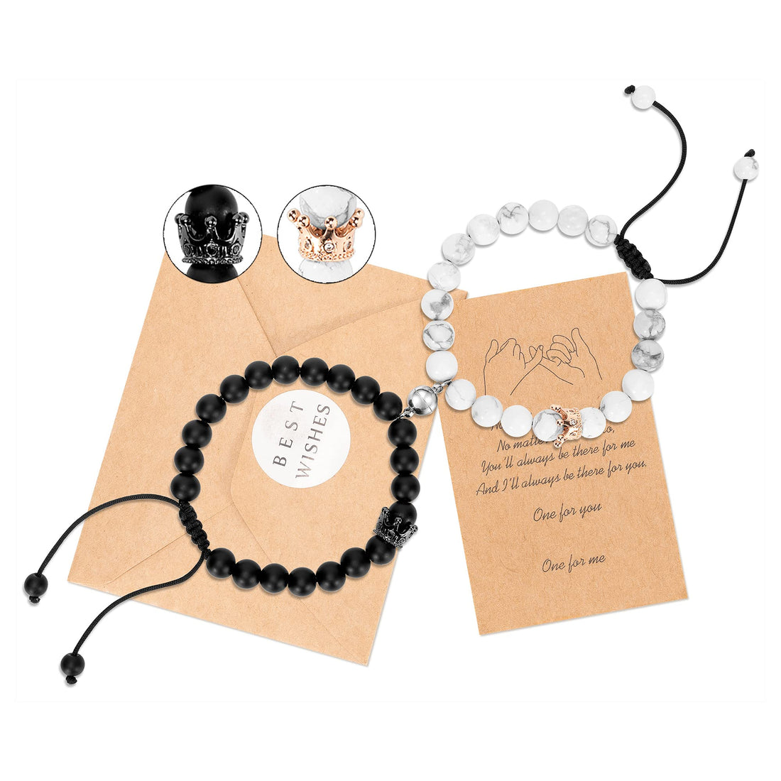 Lanqueen Couples Mutual Attraction Matching Bracelets Matte Agate Bracelet Vows of Eternal Love Charms Adjustable Jewelry Valentine Day Gifts Set for Lover Women Men Friend, One Size, Stone