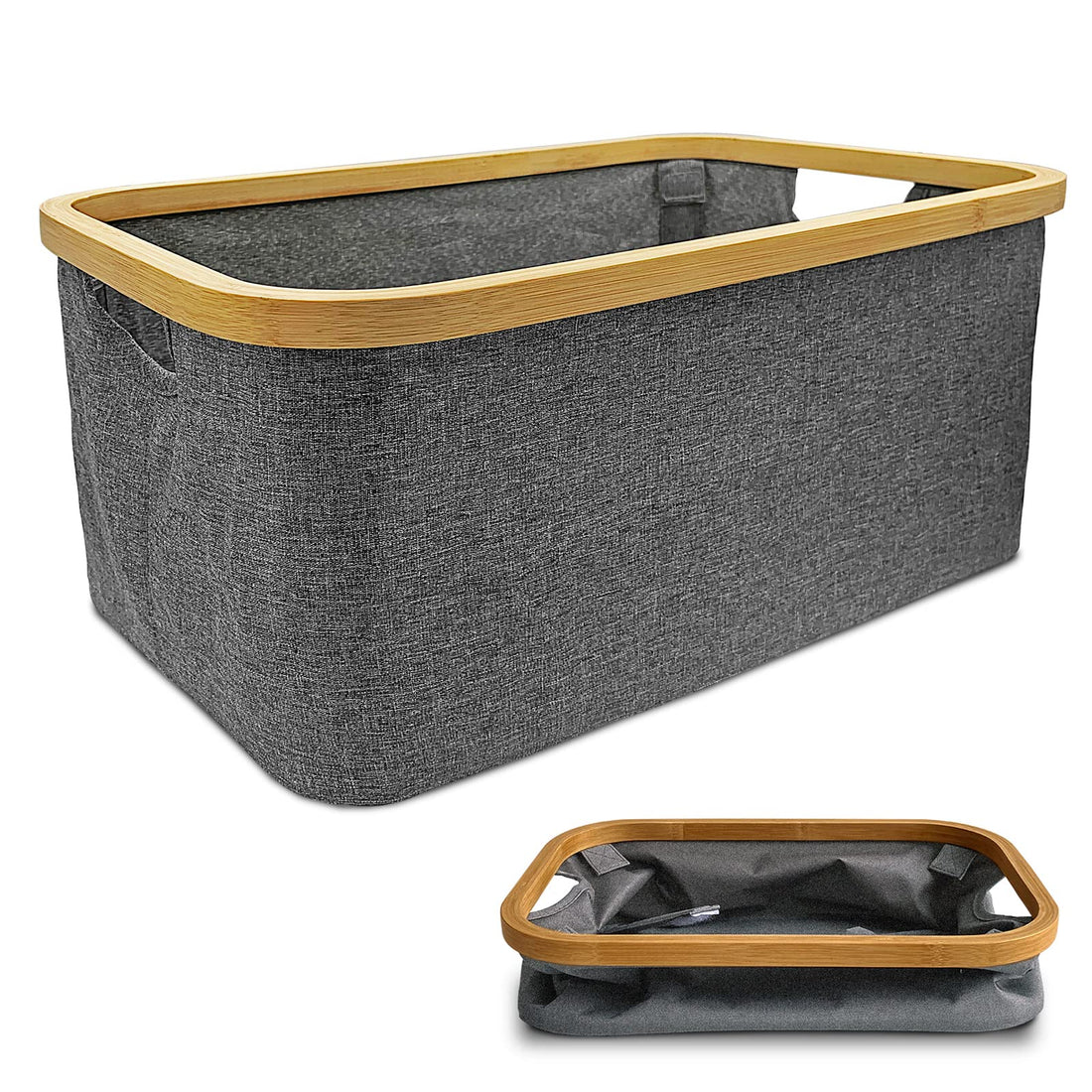 Foldable Laundry Basket, 50 L, Grey, Ideal as Collapsible Storage Basket, Natural Bamboo Fabric, Foldable Basket, Storage, Foldable Laundry Tub, Flat Laundry Hamper