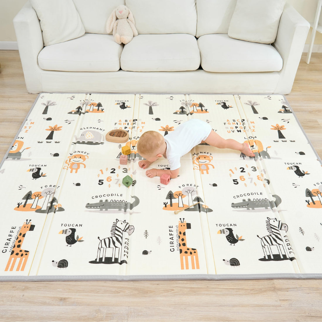 SUPERBE BEBE Floor Play Mat for Children 180 x 200 x 1.5 cm XXL Thick Foam Foldable Reversible – Motor Skills Mat Promoting Sensory Development Baby Gift