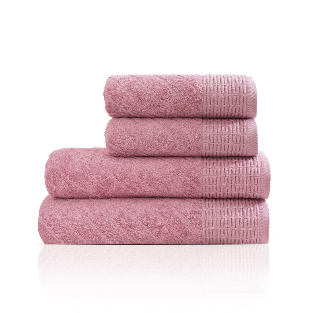 Premium Quality Cotton Bath Towel Set, Pack of 4 Pieces (Different Sizes), Ribbed Design Ultra Soft and Highly Absorbent Towels, Ideal for Hotel, Spa and Everyday Bathroom Use (Kashmir)