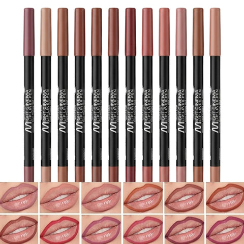 12 Colors High Pigmented Smooth Lip Liner Set, Long Lasting Fade Resistant Lip Pencil, Smudge-proof & Waterproof Red Nude Matte Velvet Lipstick Pen, Professional Lip Liner Set of 12