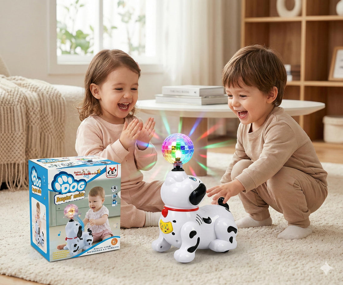 GHAZAL Plastic Electric Dance Spotty Dog Animal Toy Musical Dancing Lights Sounds Fun Play for Kids Toddlers - Multicolor
