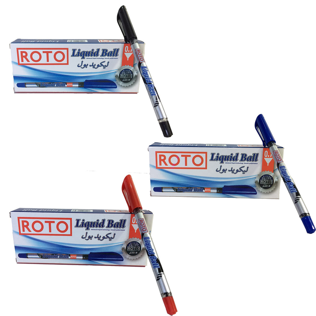 ROTO Liquid Ball Pens 0.7mm (Blue, Black, Red) 36 Pens