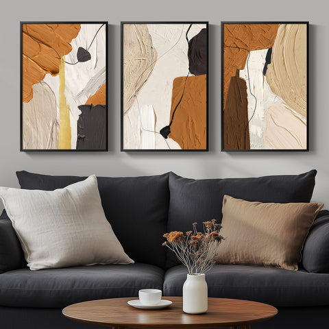 Boho Framed Modern Abstract Wall Art, Set of 3 Large Canvas Paintings Artwork for Walls, 3 Piece Contemporary Minimalist Prints Pictures for Living Room, Hallway, Bedroom, Office Wall Decor 16x24 Inch