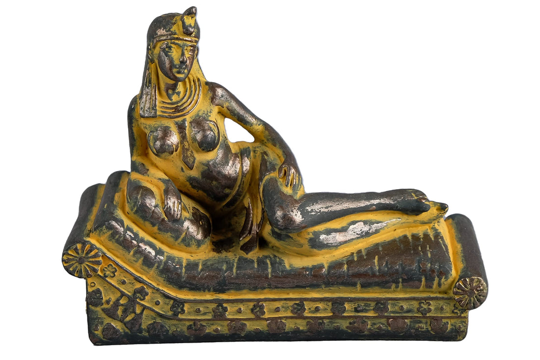 Statue of Egyptian Queen Cleopatra Lying on the bed Loung black solid stone made in Egypt. new style work